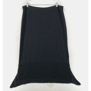 RONI BIS Skirt XL Sweater Knit Mesh Trim Flare Knee Length Pull On Black